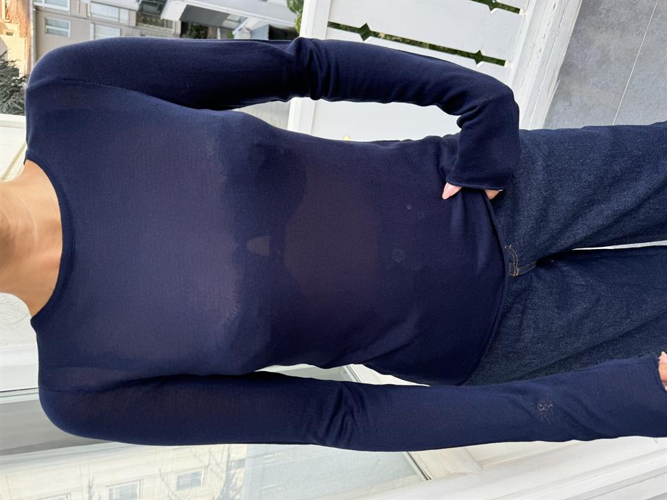 Lacivert Bol Kesim Transparan Triko