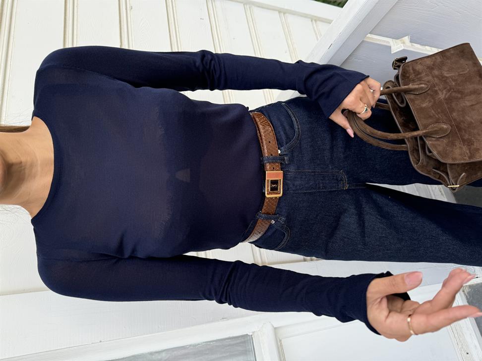 Lacivert Bol Kesim Transparan Triko