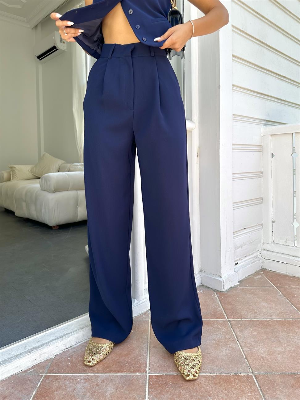 Lacivert  Bol Paçalı Kadın Pantolon