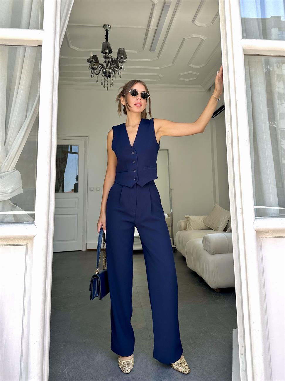 Lacivert  Bol Paçalı Kadın Pantolon