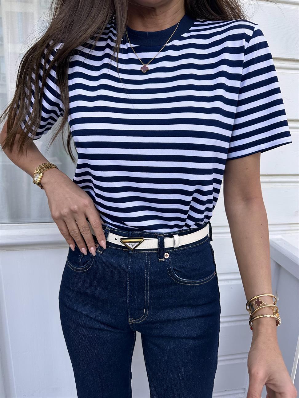 Lacivert Çizgili Basic Tshirt