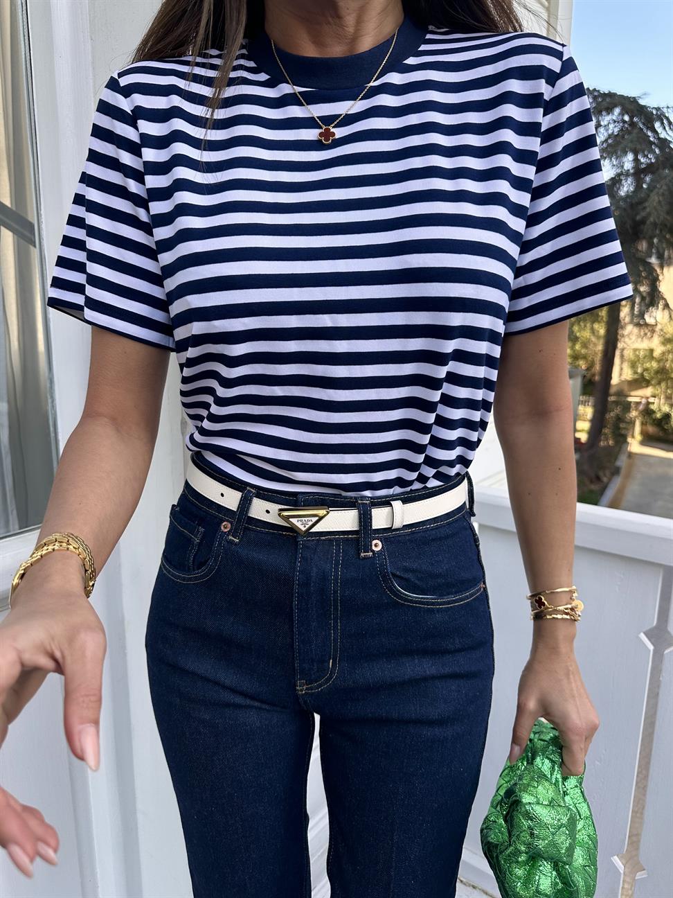 Lacivert Çizgili Basic Tshirt
