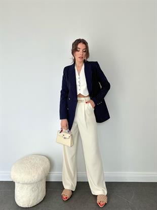 Lacivert Çizgili Blazer Ceket