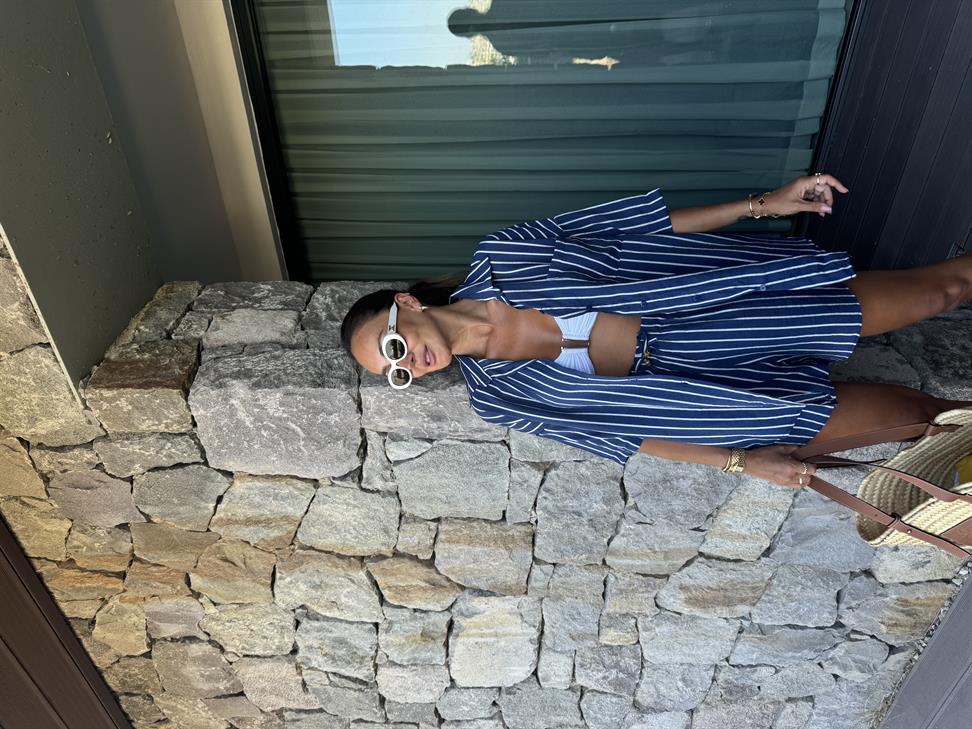 Lacivert Çizgili Gömlek Takım