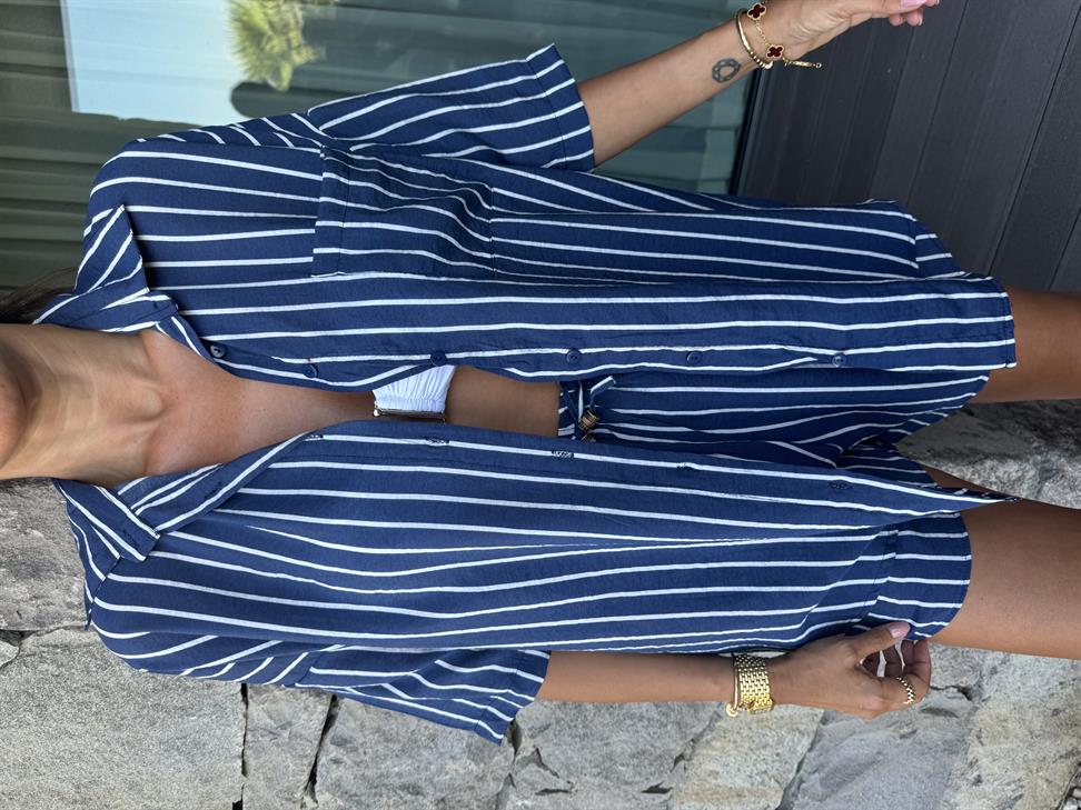 Lacivert Çizgili Gömlek Takım