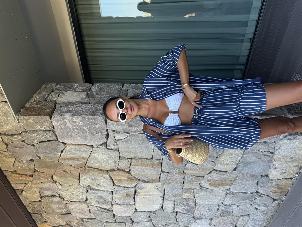 Lacivert Çizgili Gömlek Takım