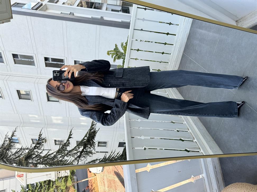 Lacivert Çizgili Kaşe Ceket