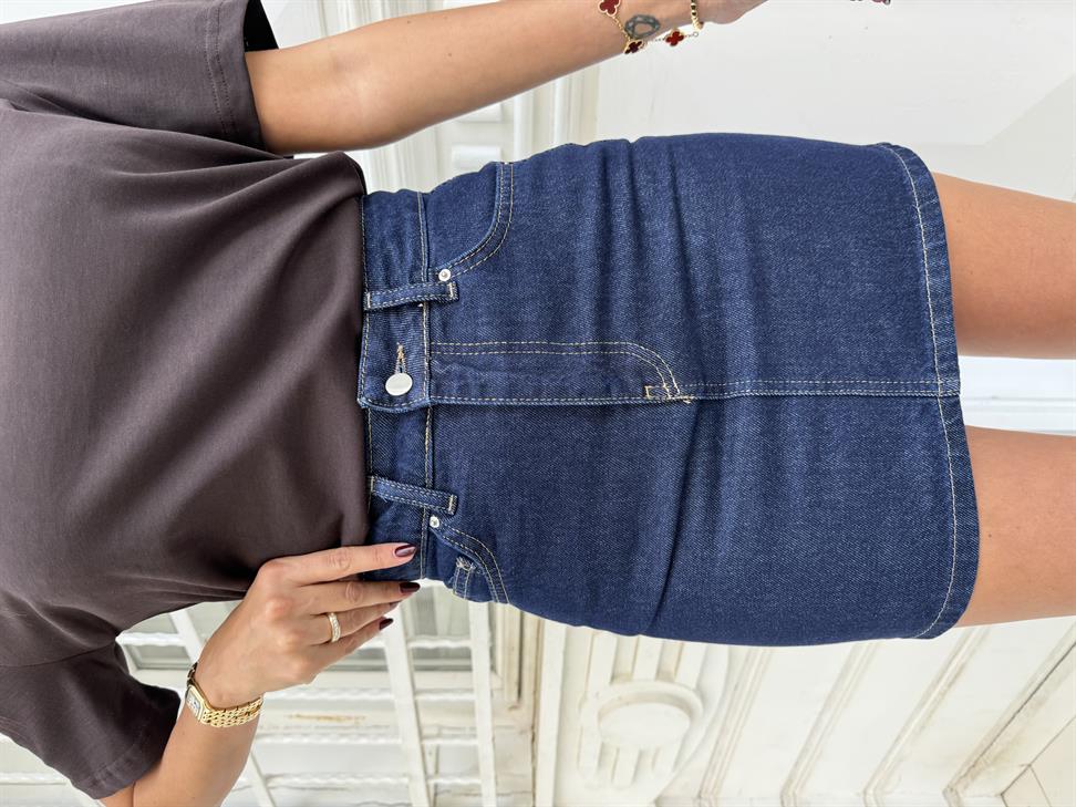 Lacivert Denim Mini Etek
