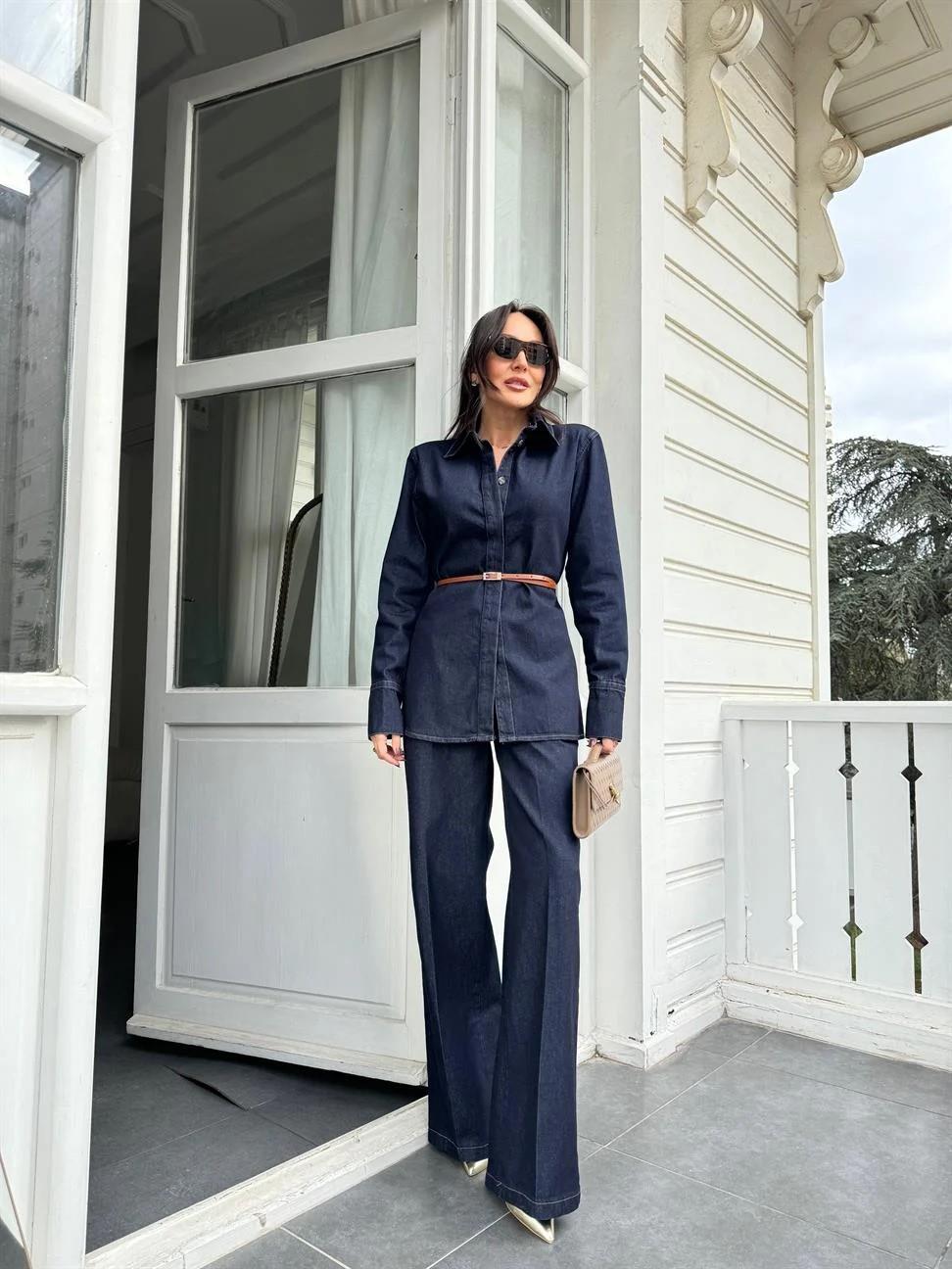 Lacivert Denim Vatkalı Takım