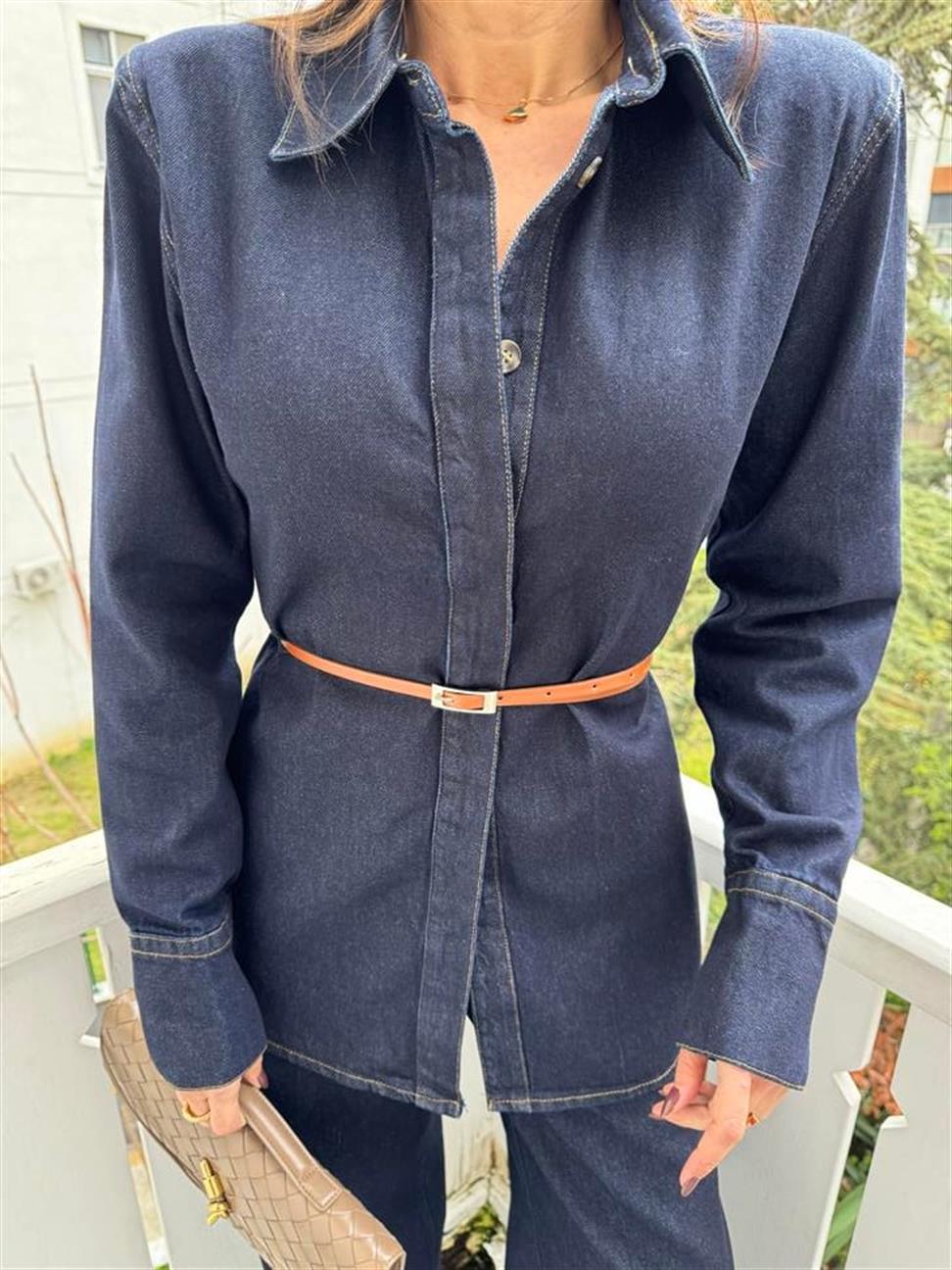 Lacivert Denim Vatkalı Takım