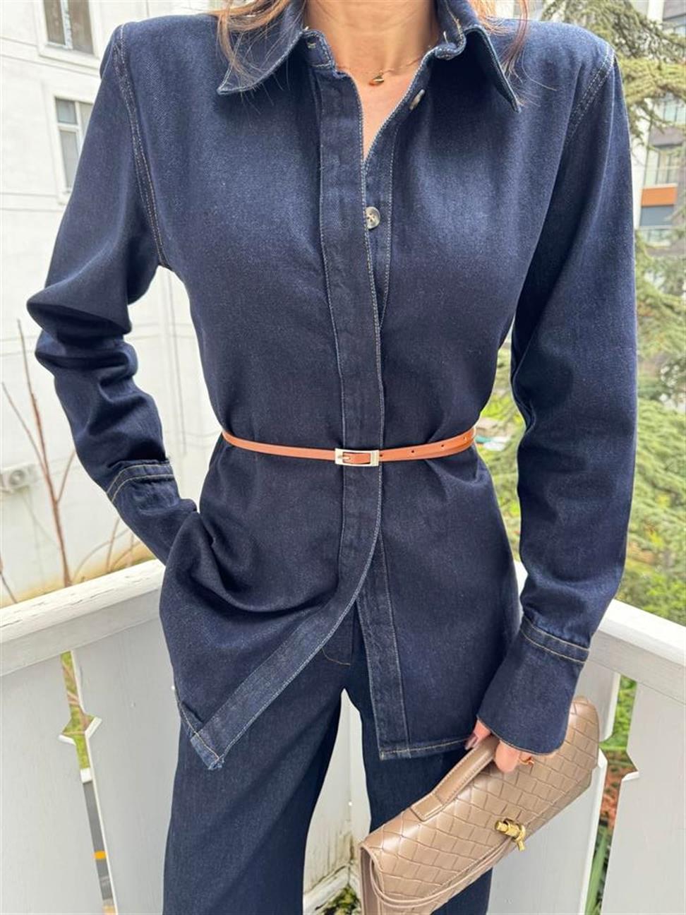 Lacivert Denim Vatkalı Takım