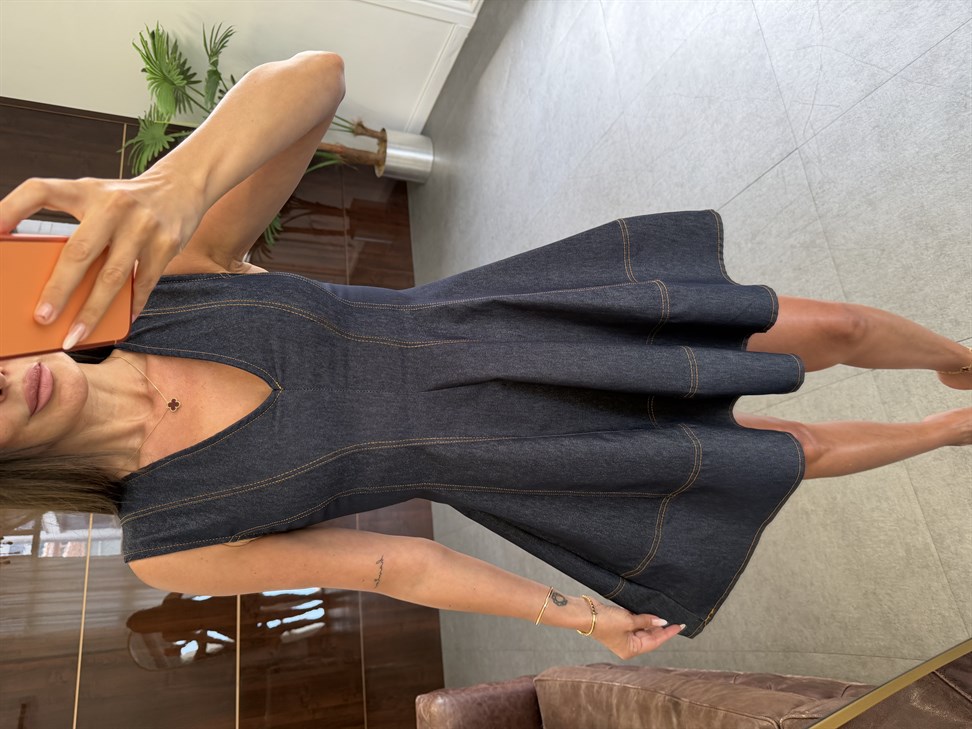 Lacivert Dikişli Jean Elbise