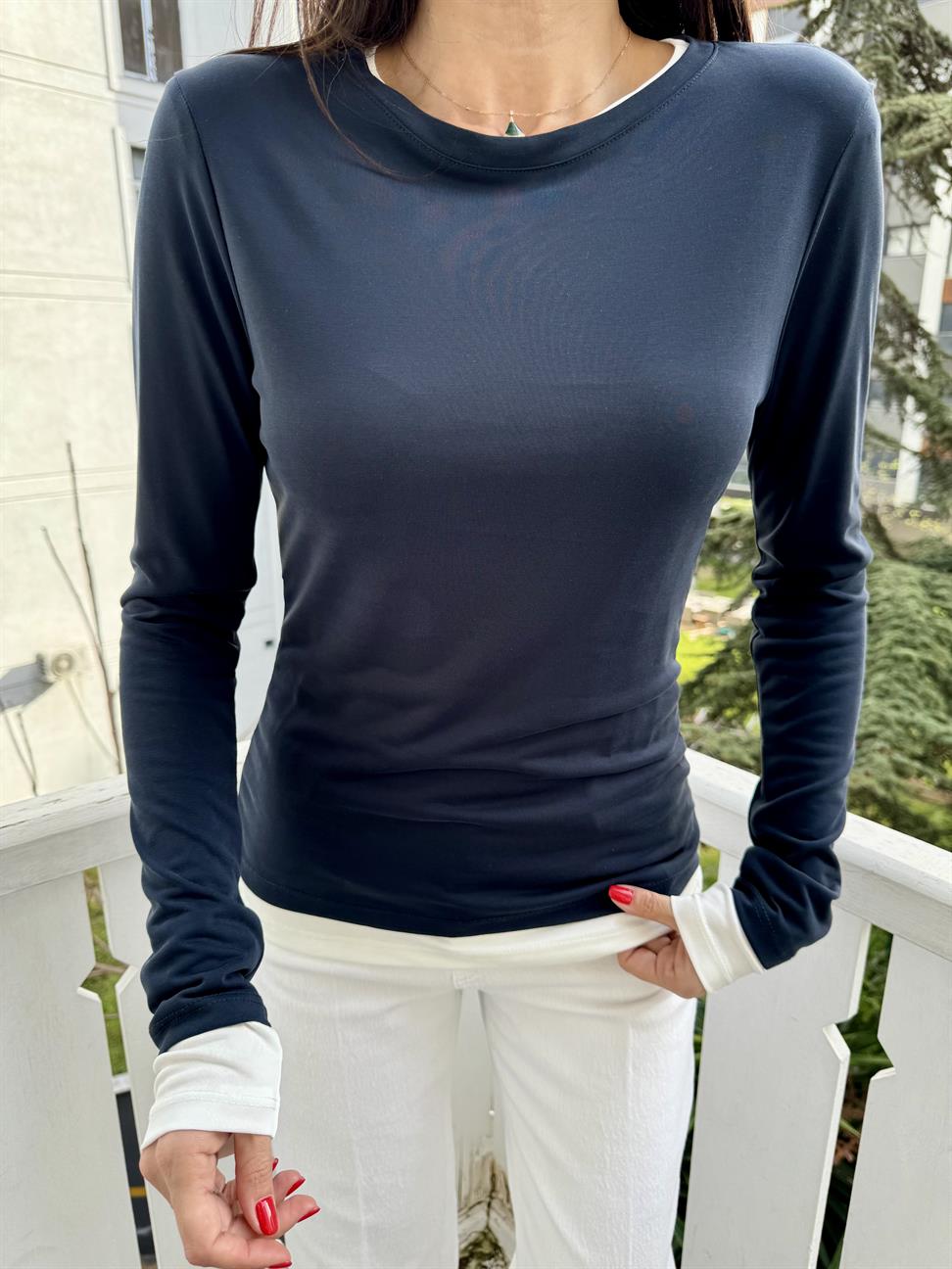 Lacivert Double Layer Bluz