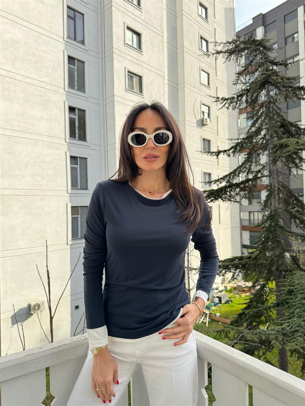 Lacivert Double Layer Bluz