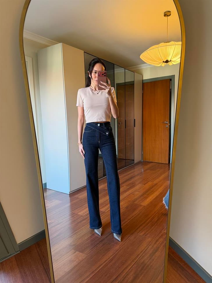 Lacivert Düğme Detaylı Jean Pantolon