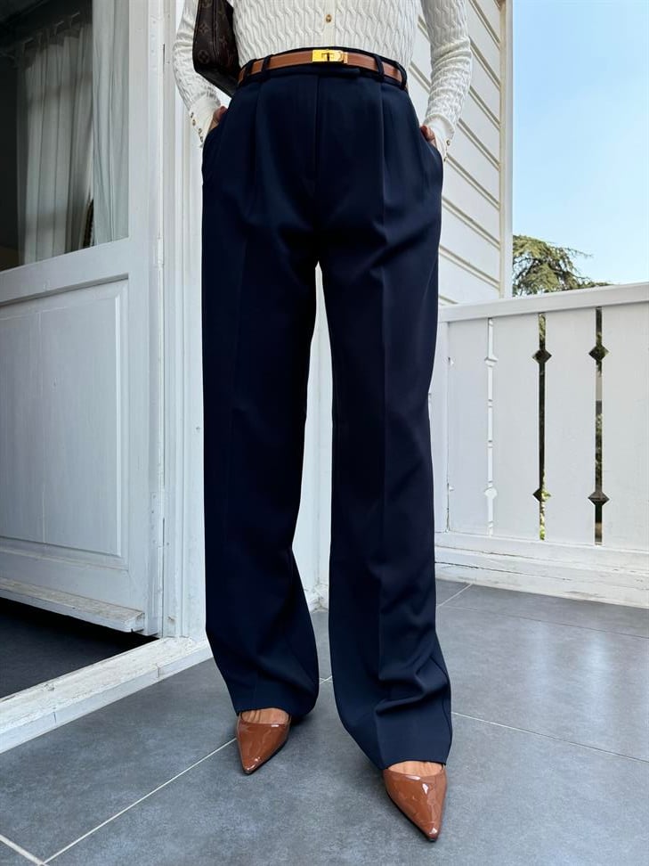 Lacivert Düz Paça Kumaş Pantolon