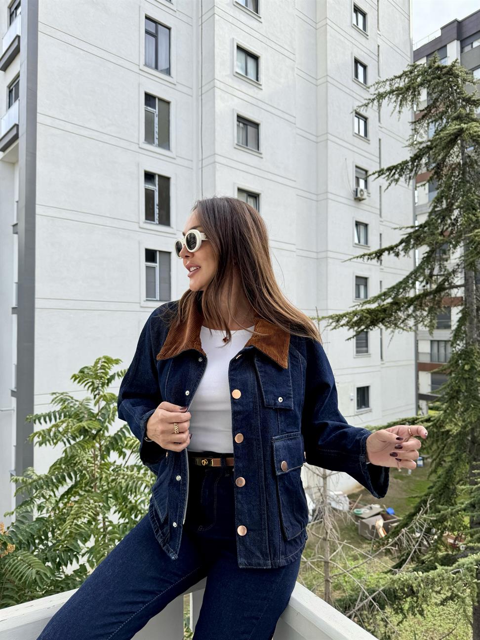 Lacivert Geniş Kalıp Kot Ceket