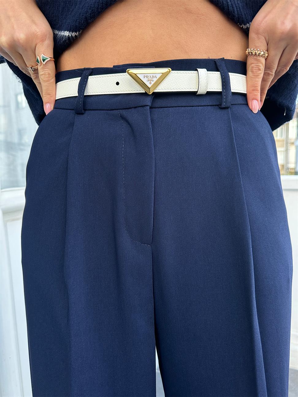 Lacivert Geniş PaçaKaadın Kumaş Pantolon