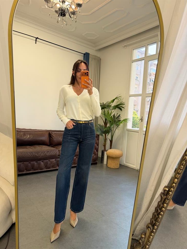 Lacivert Geniş Paça Kot Pantolon