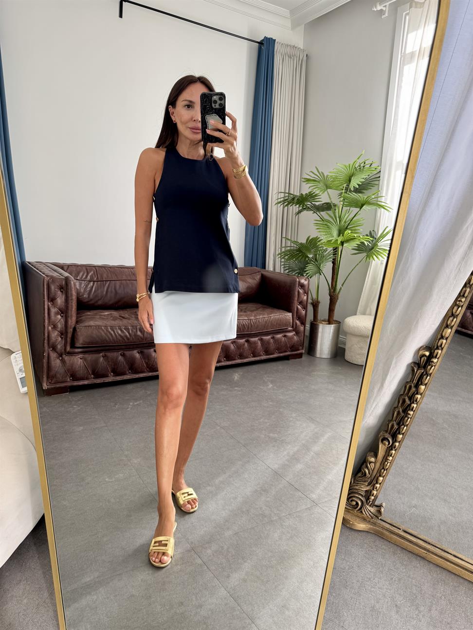 Lacivert Gold Zımbalı Yüzücü Bluz