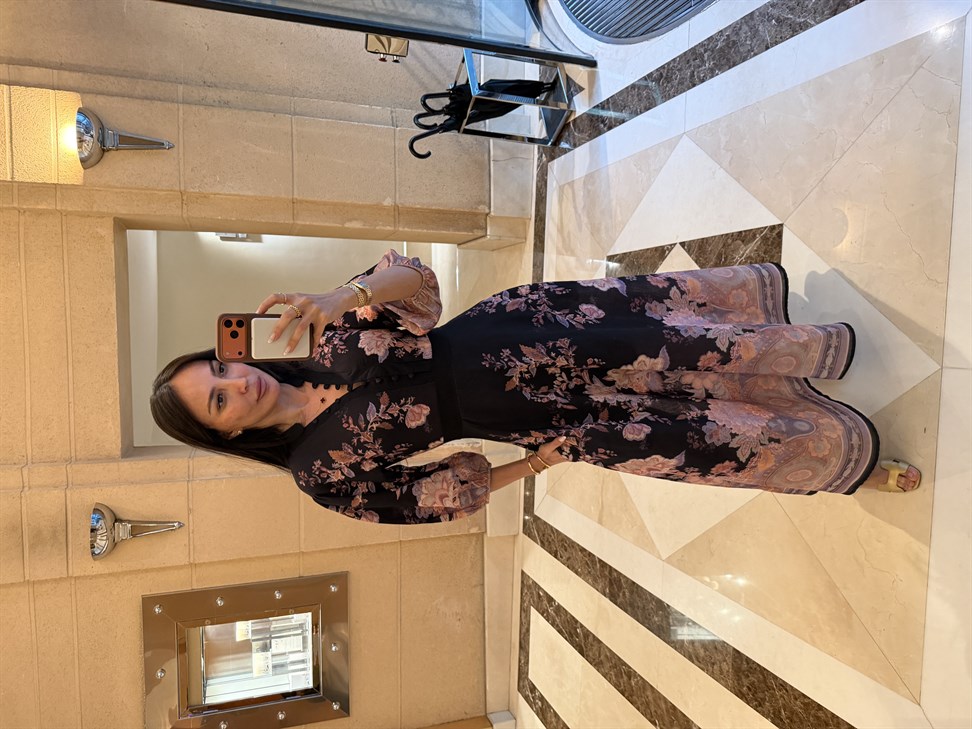 Siyah Hakim Yaka Desenli Yarım Kol Elbise