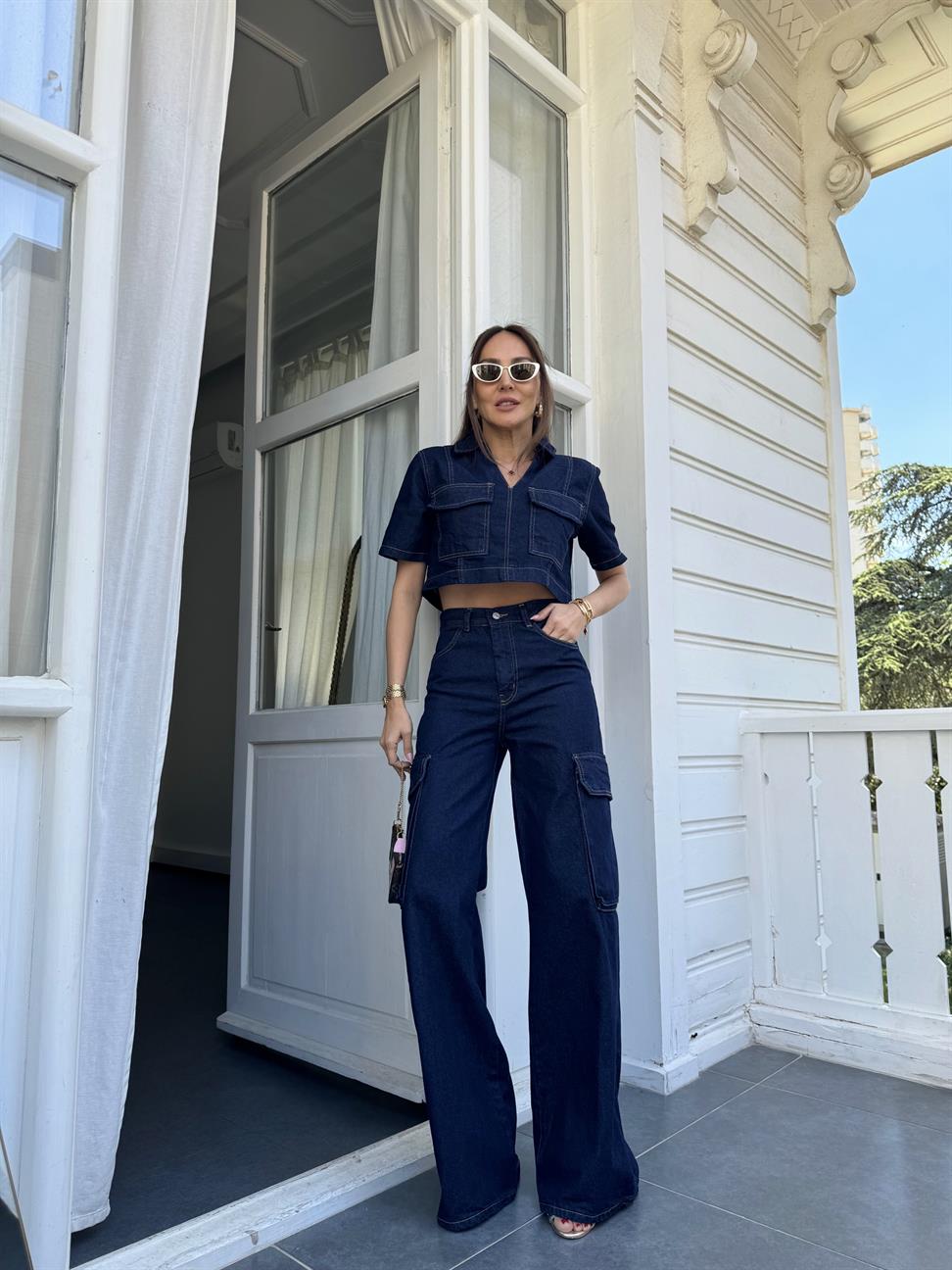 Lacivert Jean Kargo Pantolon Takım