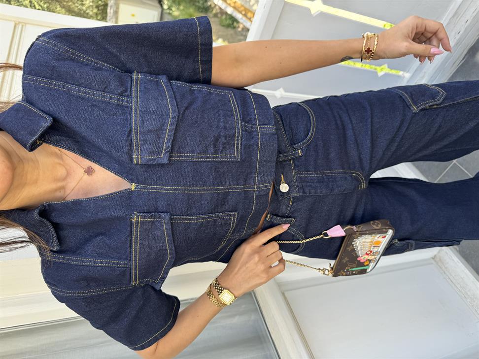 Lacivert Jean Kargo Pantolon Takım