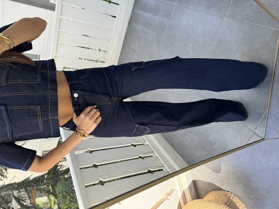 Lacivert Jean Kargo Pantolon Takım