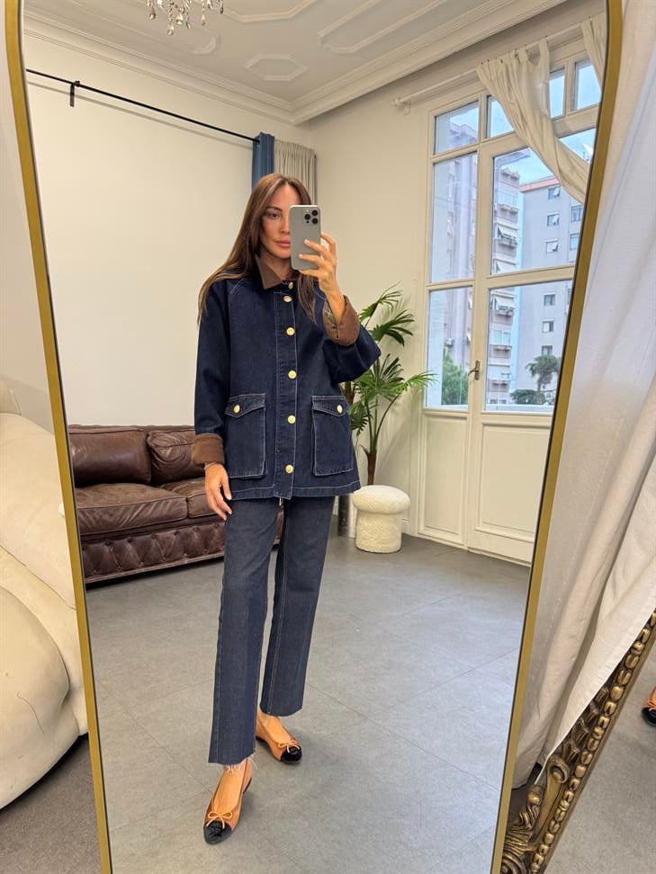 Lacivert Kadife Yaka Ceket Denim