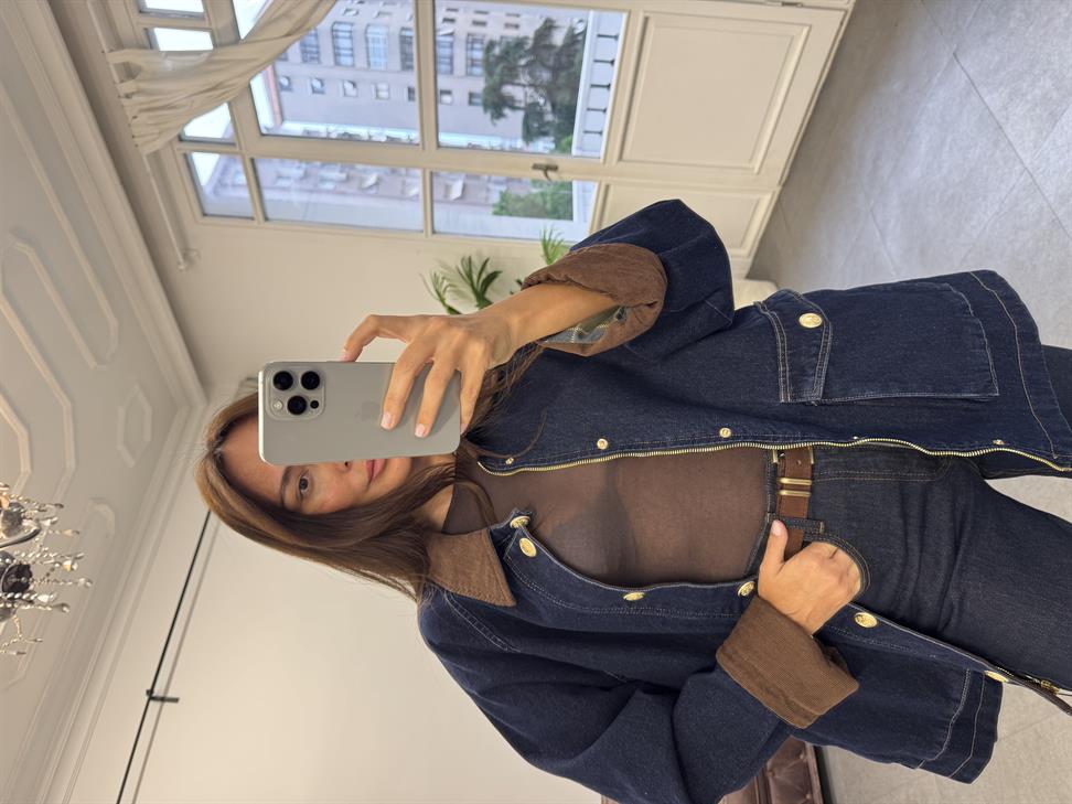 Lacivert Kadife Yaka Ceket Denim