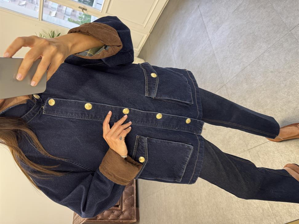 Lacivert Kadife Yaka Ceket Denim