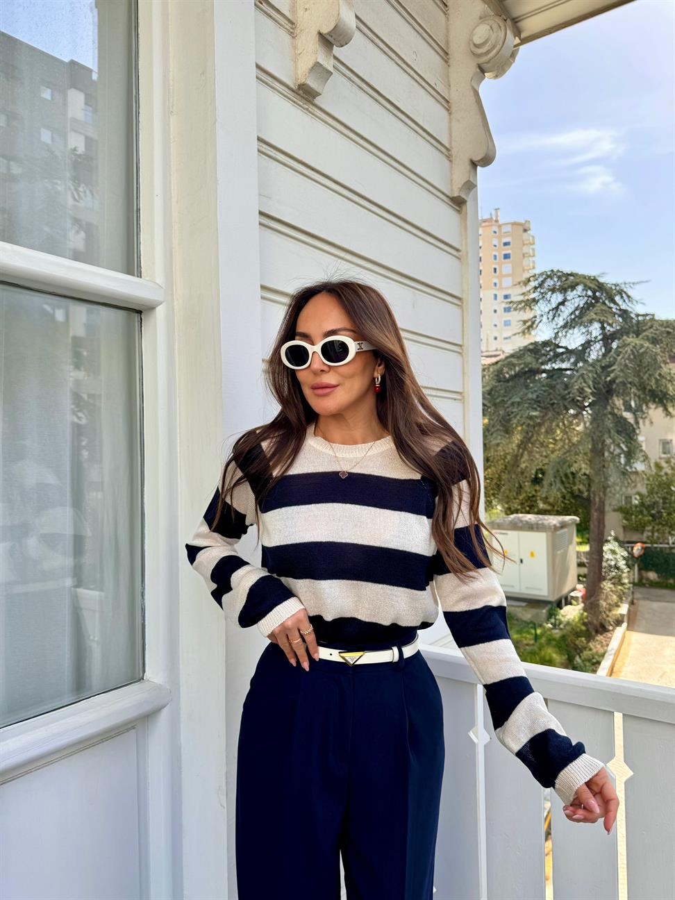 Lacivert Kalın Çizgili Merserize Triko