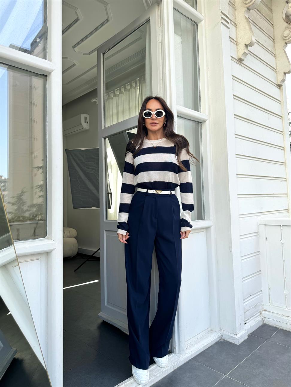 Lacivert Kalın Çizgili Merserize Triko