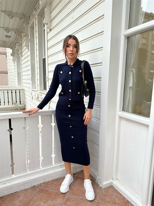 Lacivert Kalın Fitilli Etekli  Takım