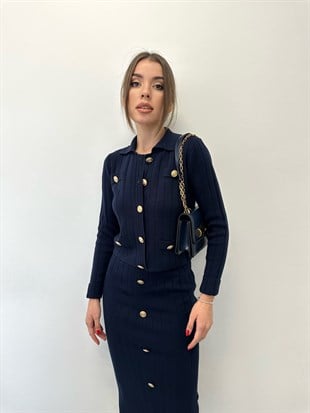 Lacivert Kalın Fitilli Etekli  Takım