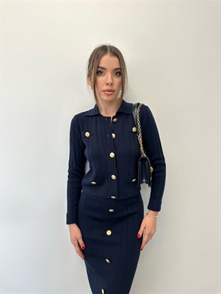 Lacivert Kalın Fitilli Etekli  Takım