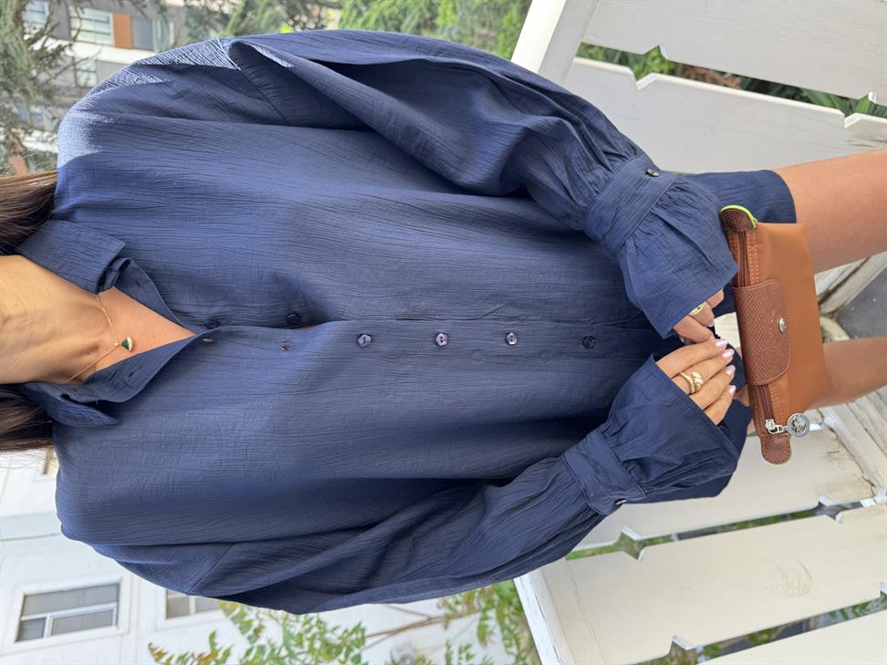 Lacivert Kol Fırfırlı Gömlek Şort İkili Takım