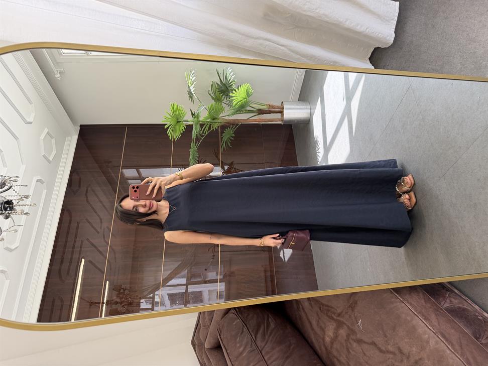 Lacivert Kolsuz Uzun Elbise