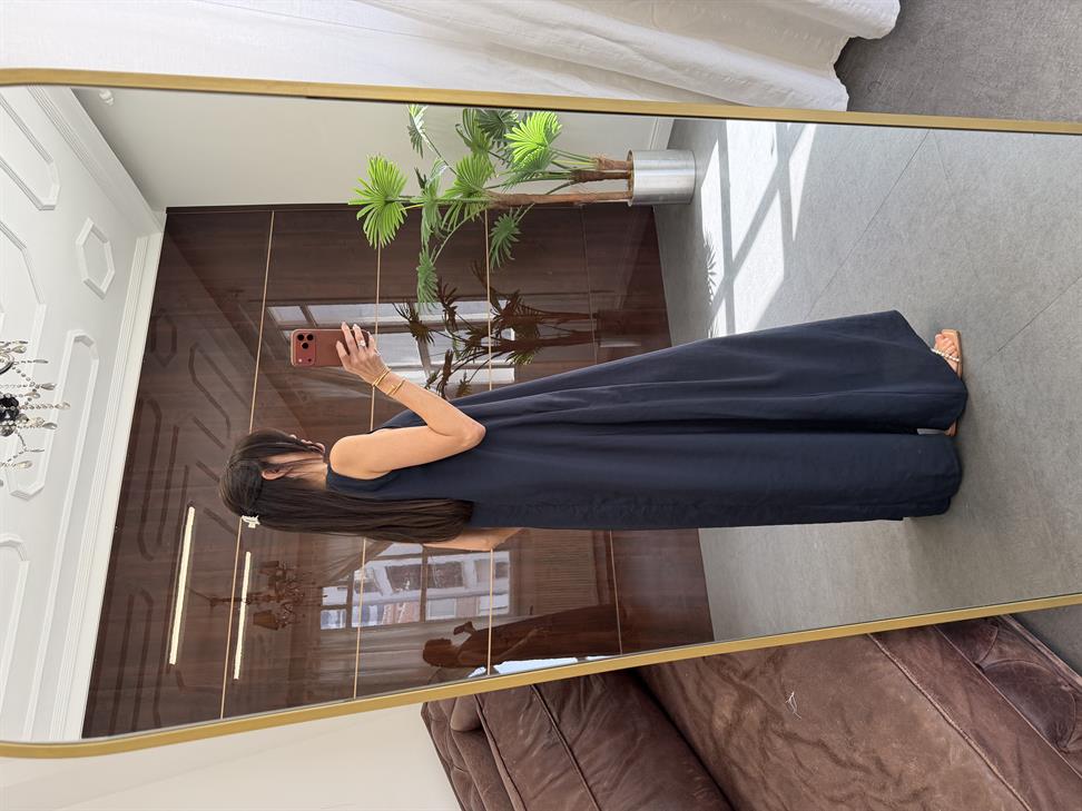 Lacivert Kolsuz Uzun Elbise