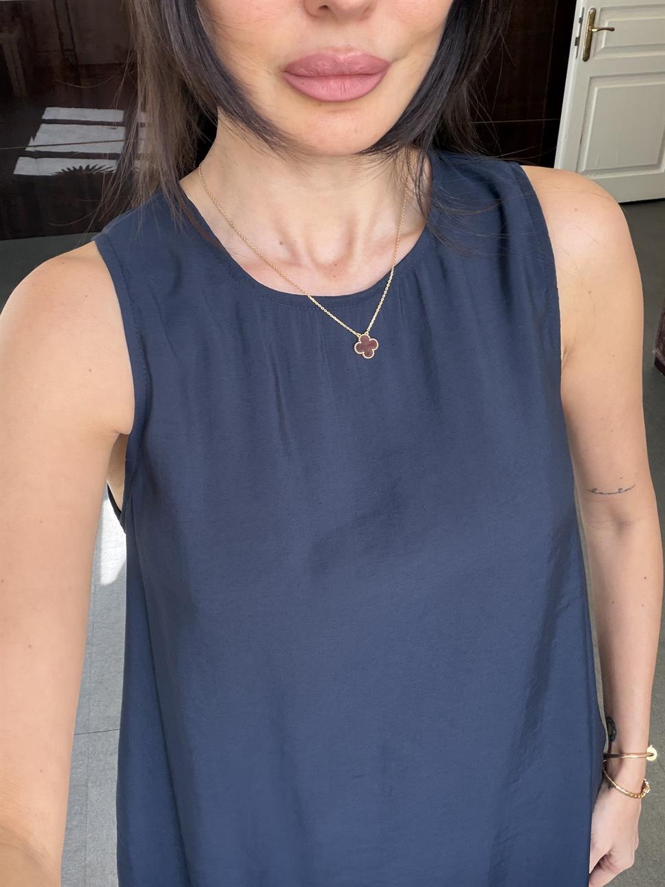 Lacivert Kolsuz Uzun Elbise