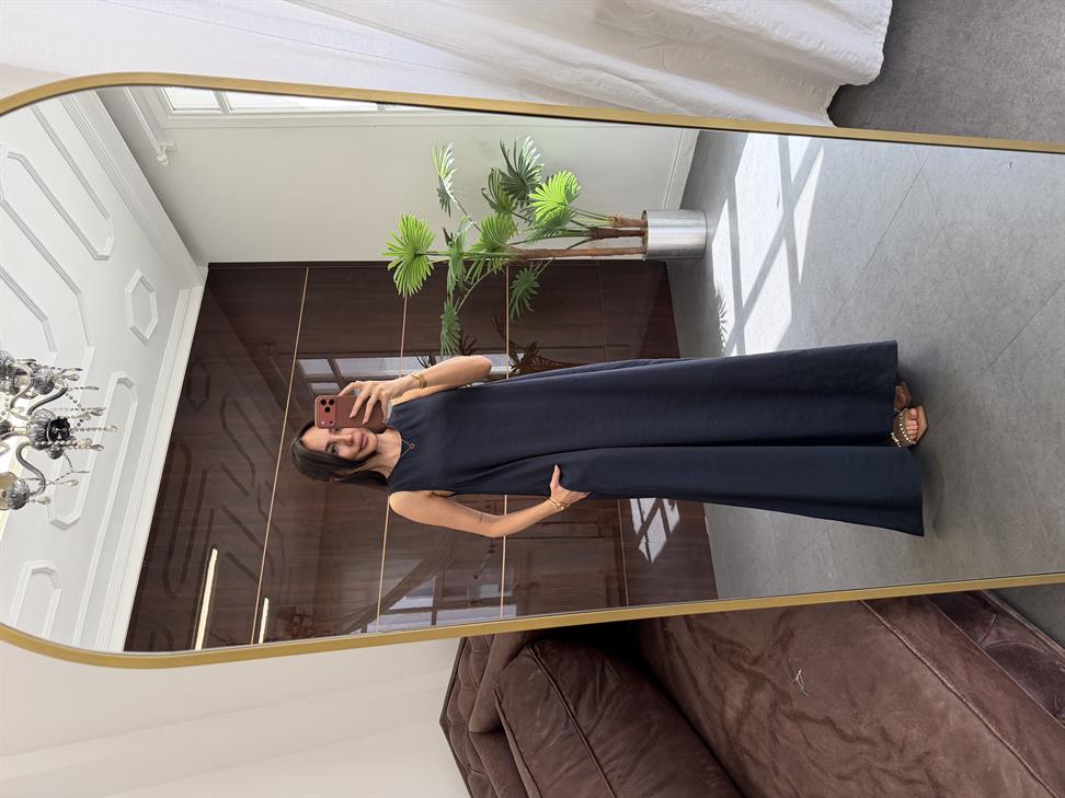 Lacivert Kolsuz Uzun Elbise