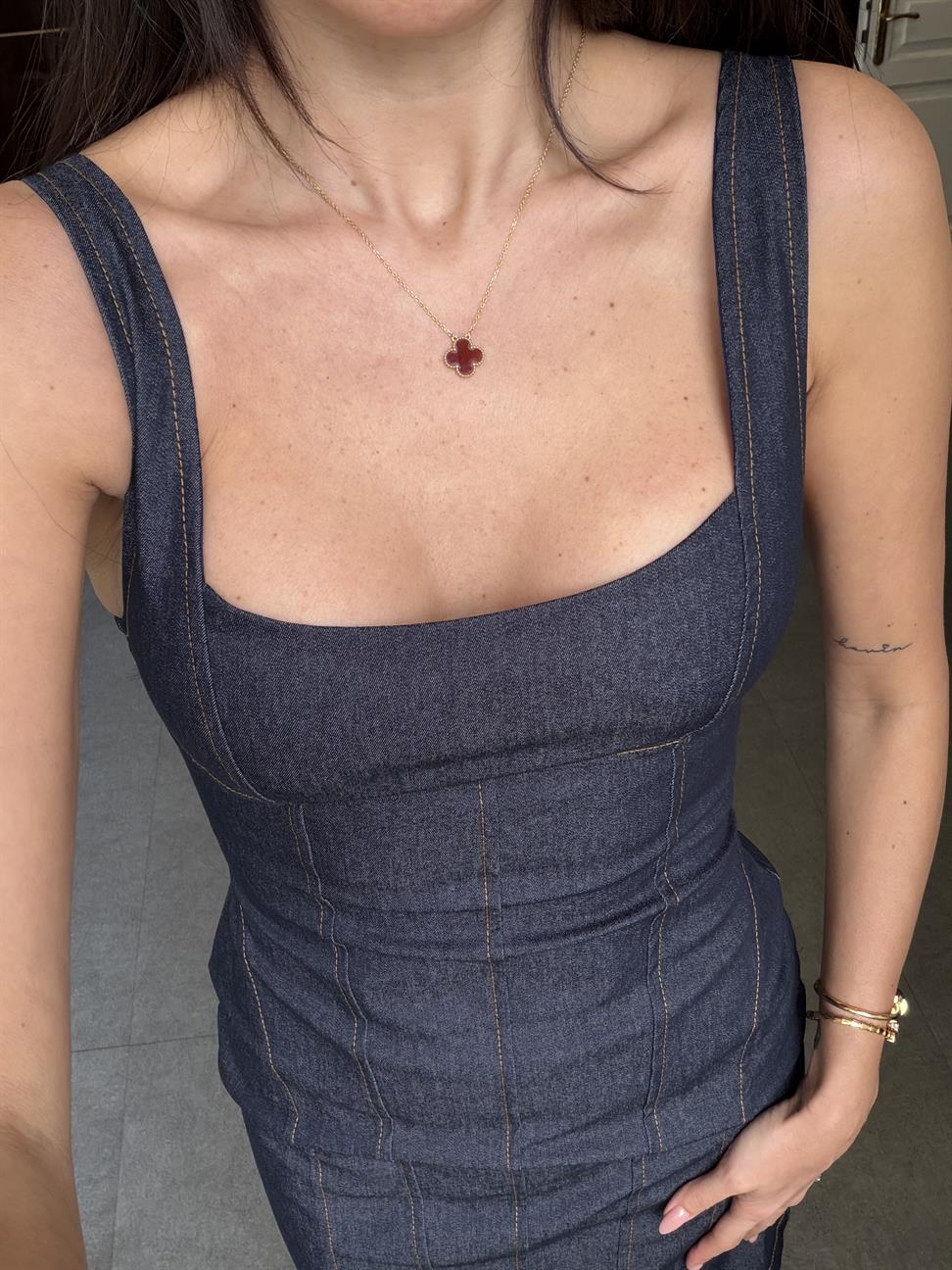 Lacivert Korse Model Gabardin Denim Elbise