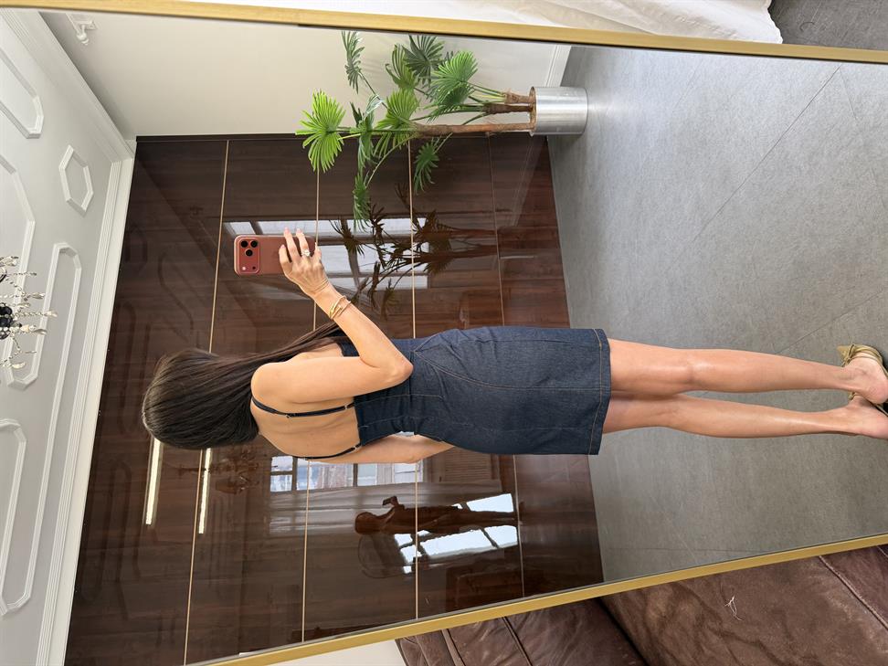 Lacivert Korse Model Gabardin Denim Elbise