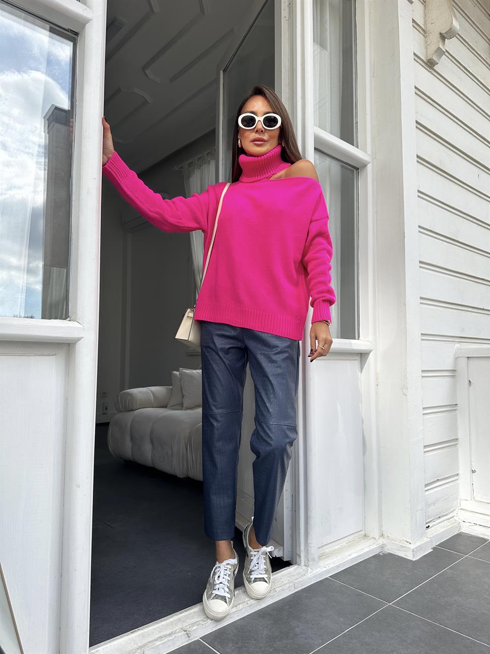 Lacivert Krokodil Çimalı Deri Pantolon