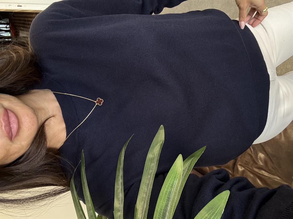 Lacivert Melanj Bisiklet Yaka Yünlü Basic Triko Kazak