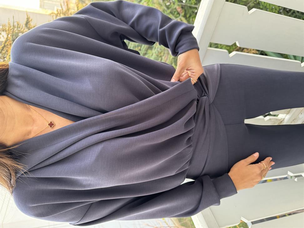 Lacivert Modal Kruvaze Bluz Takım