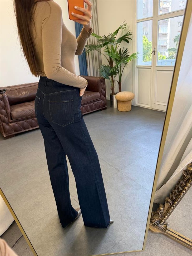 Lacivert Önden Bağcıklı Jean Pantolon