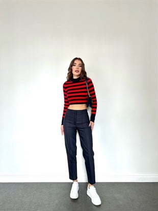 Lacivert Önü Dikişli Kumaş Pantolon