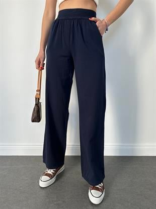 Lacivert Örgü Kemer Gabardin Pantolon