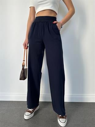 Lacivert Örgü Kemer Gabardin Pantolon